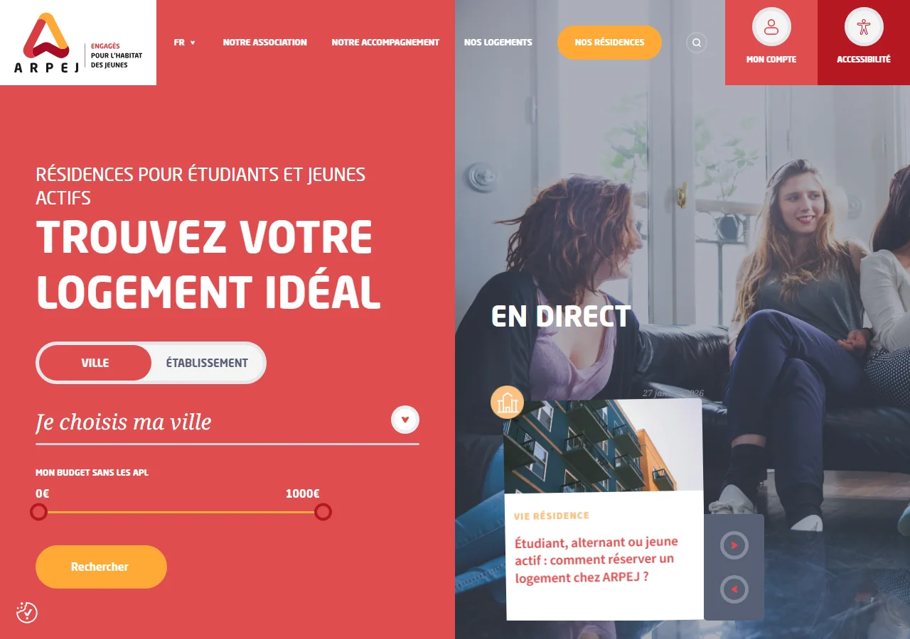 Le site ARPEJ : résidences pour étudiants et jeunes actifs