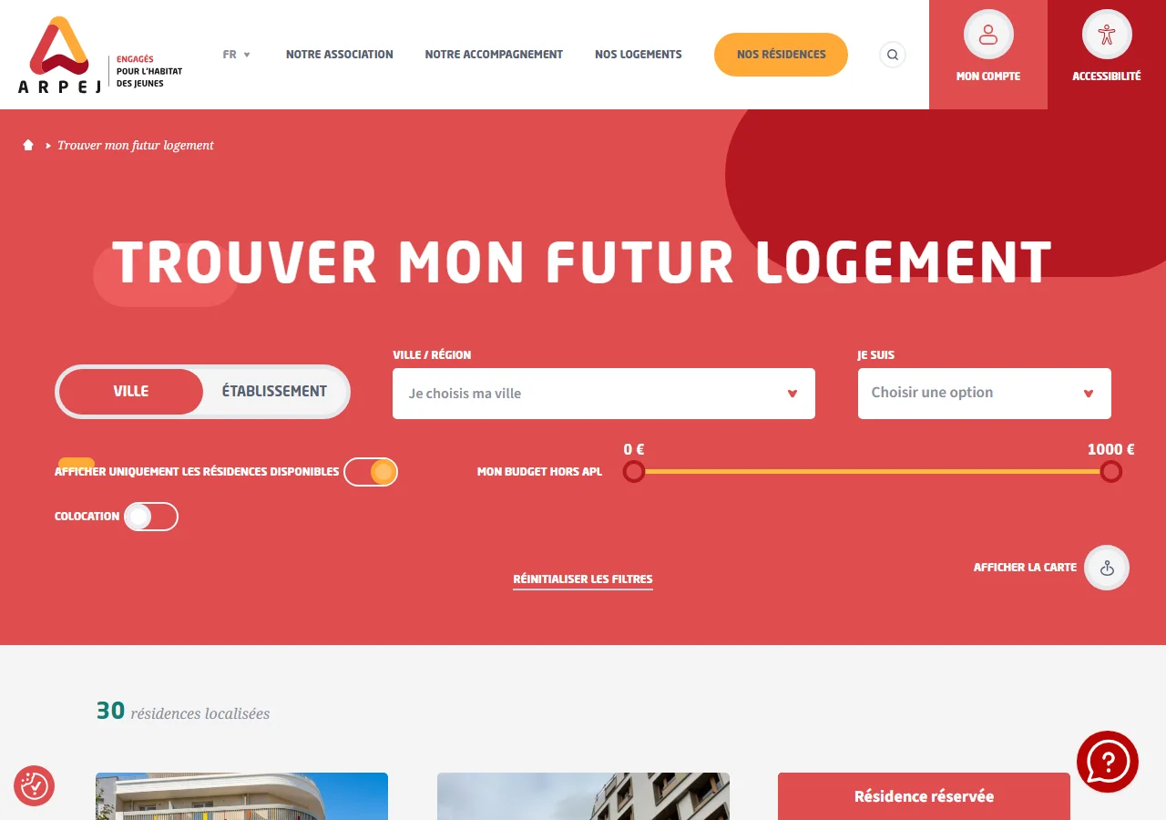 La recherche de résidences ARPEJ
