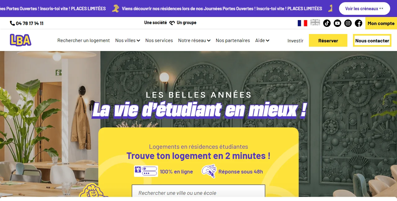 Le site Les Belles Années : résidences étudiantes