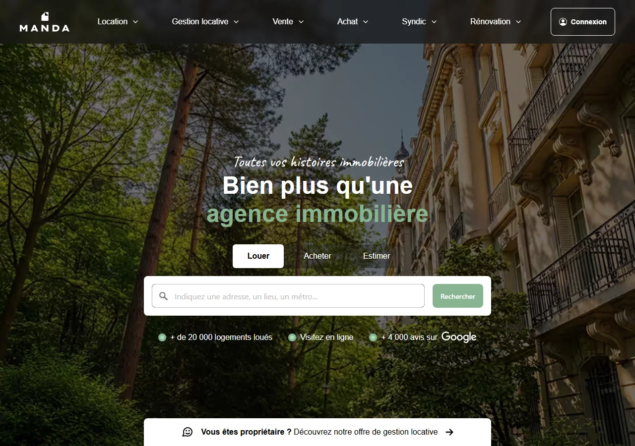 Le site Manda : vente, syndic, location et gestion