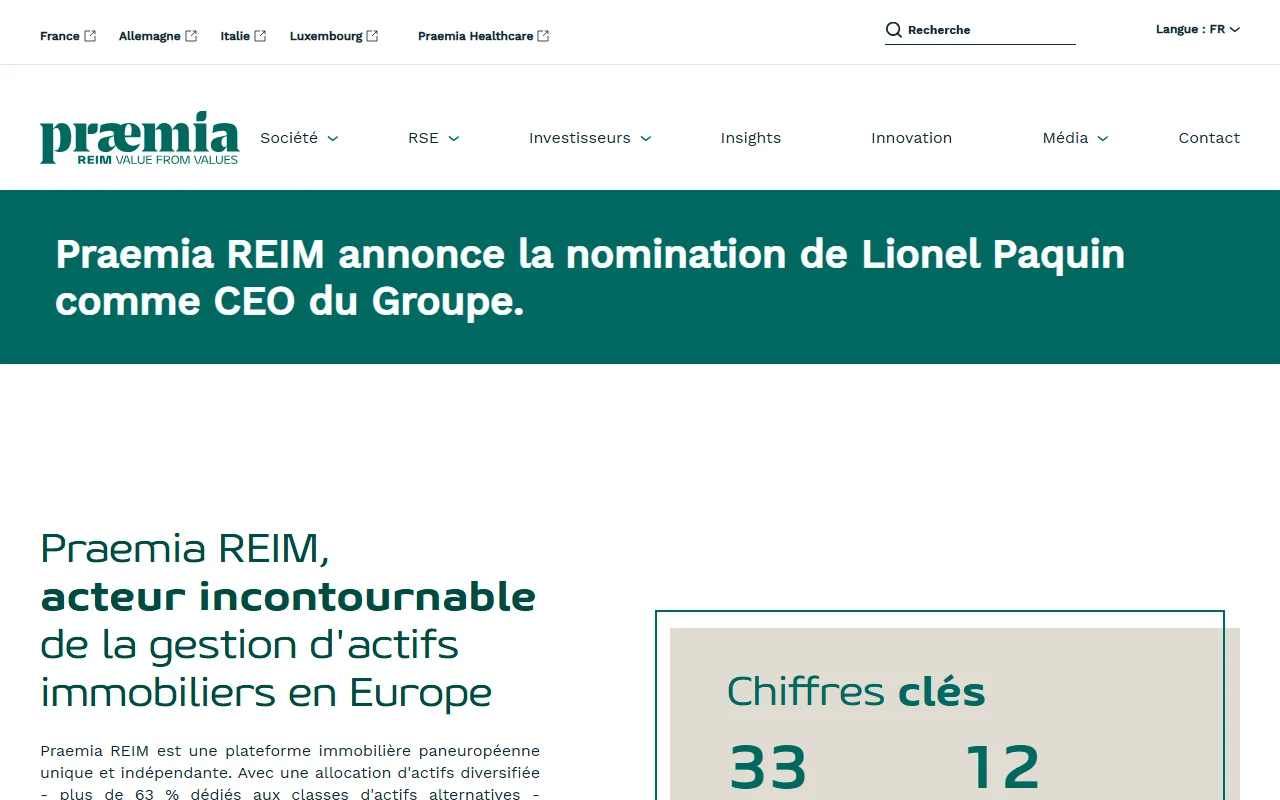 Le site de Praemia REIM, société de gestion de Primovie