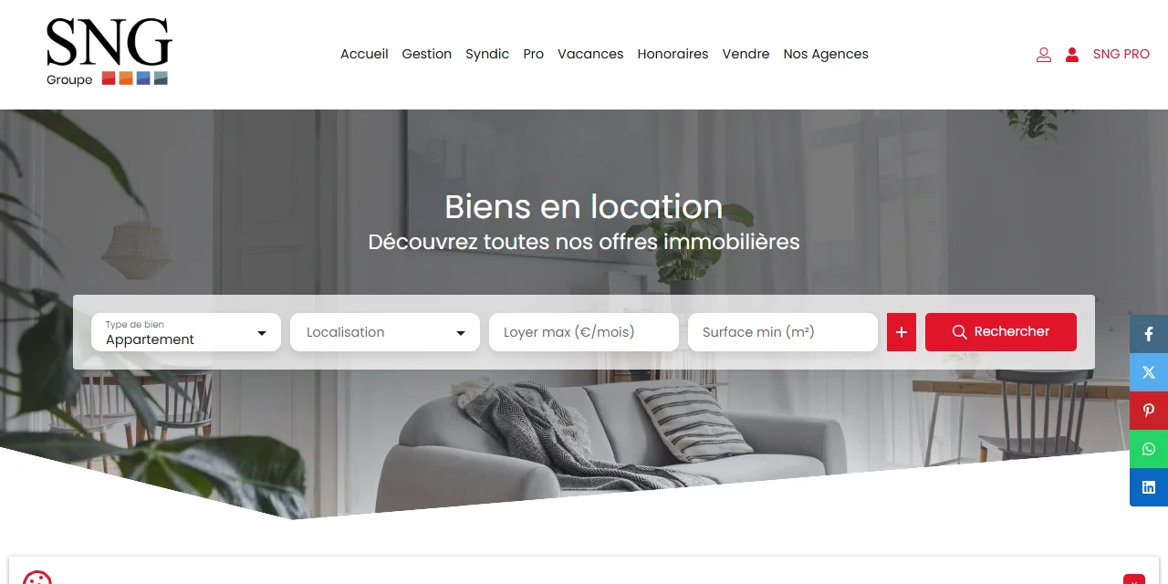Le site SNG : gestion, location et syndic