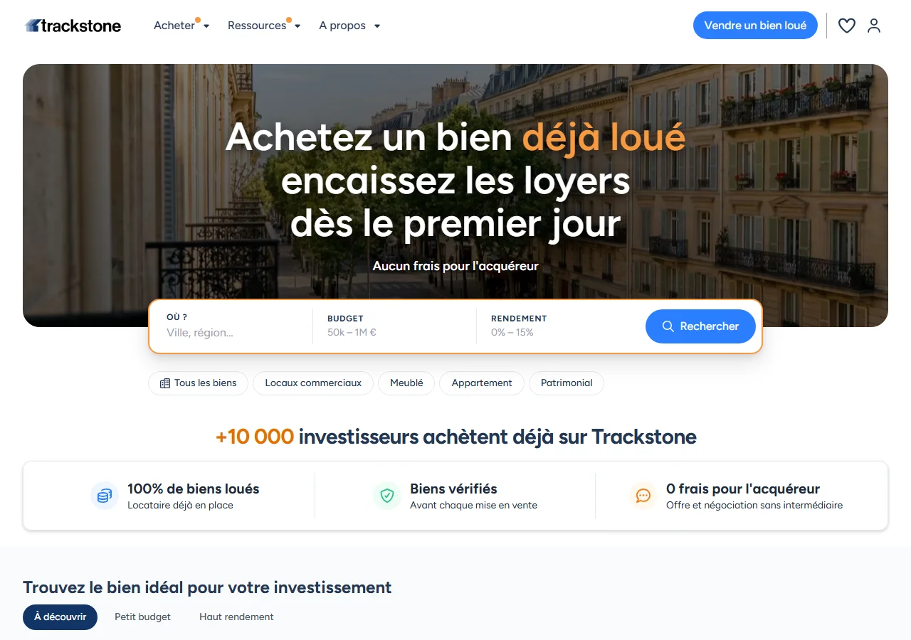 Le site Trackstone : acheter un bien déjà loué
