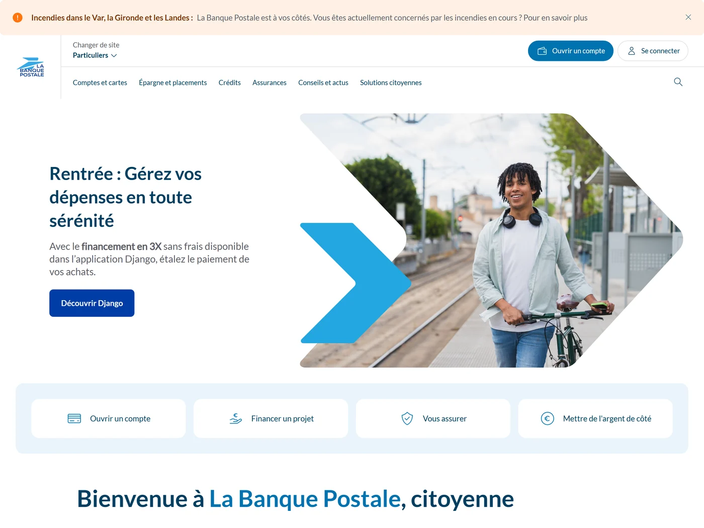 Page d'accueil du site La Banque Postale, capture d'août 2026