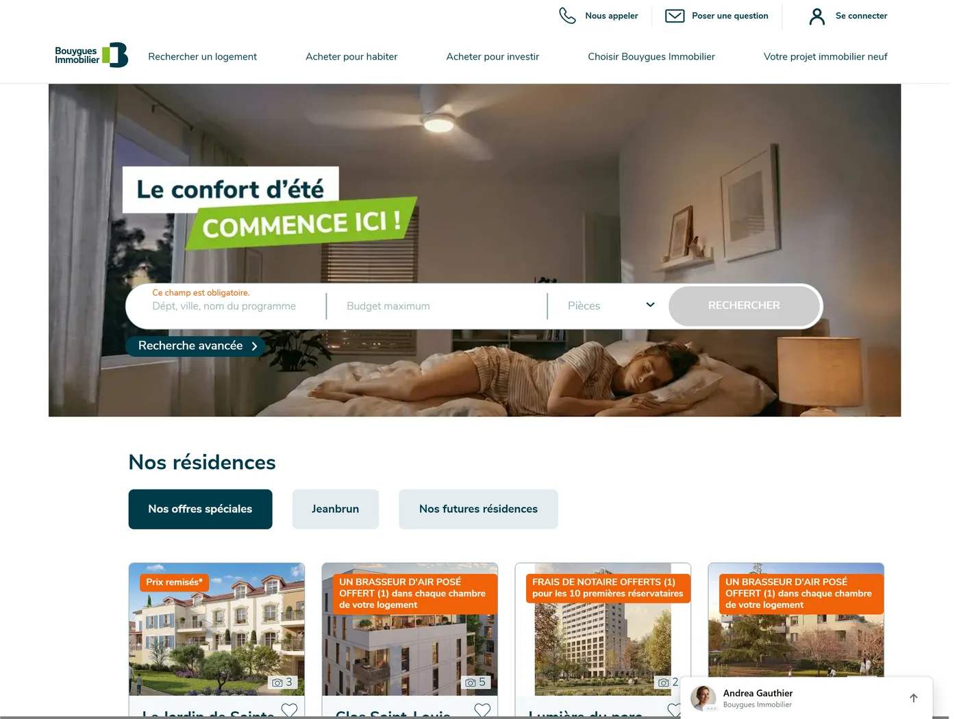 Page d'accueil du site Bouygues Immobilier, capture d'août 2026