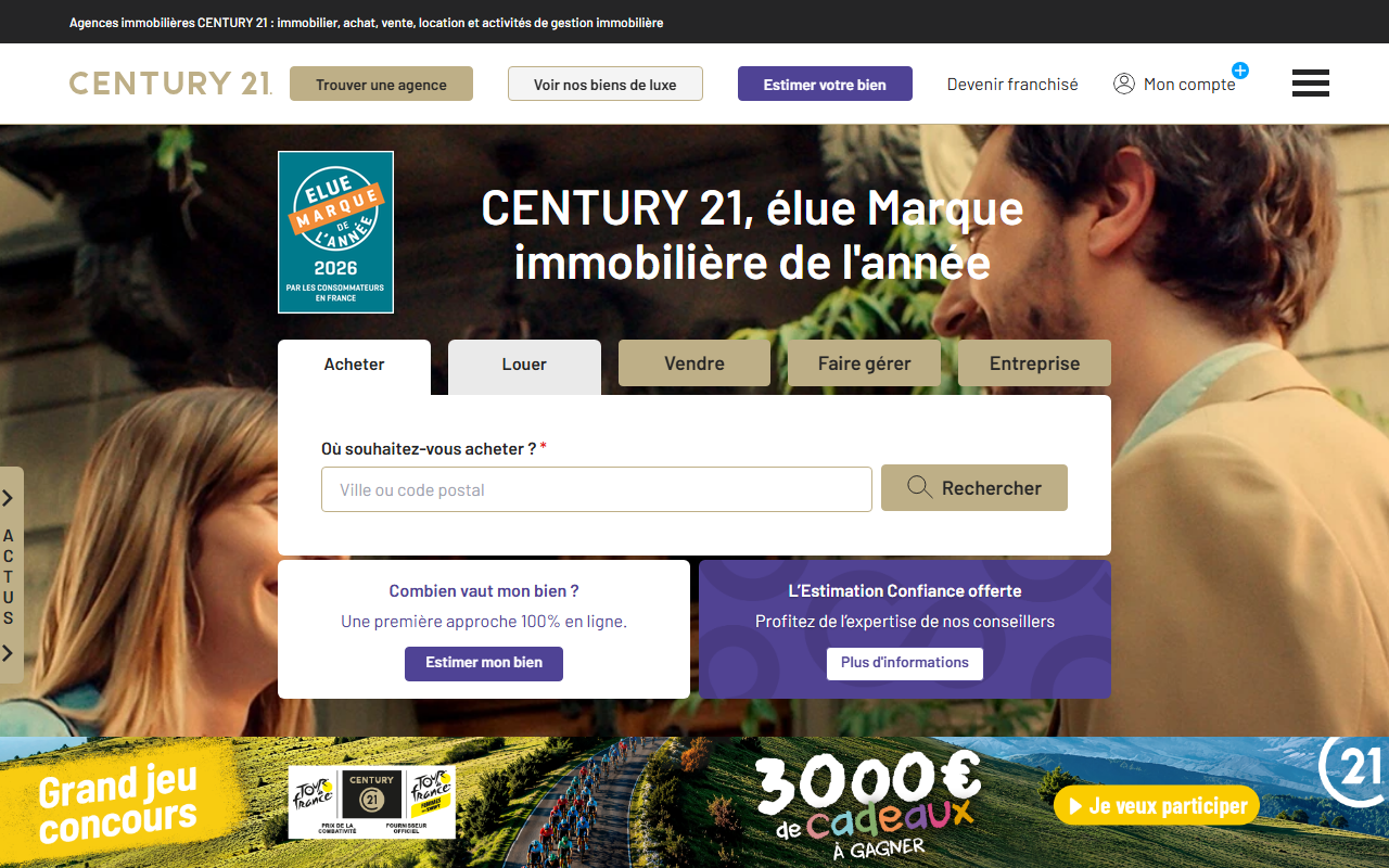 Page d'accueil du site Century 21, capture d'août 2026