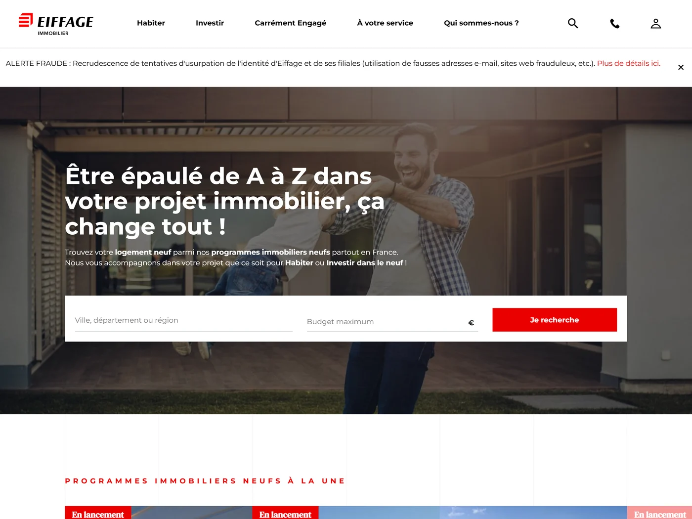 Page d'accueil du site Eiffage Immobilier, capture d'août 2026