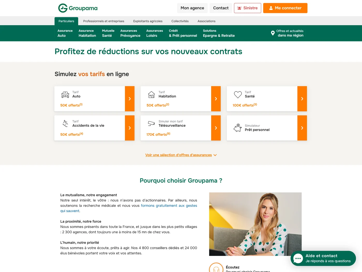 Page d'accueil du site Groupama, capture d'août 2026