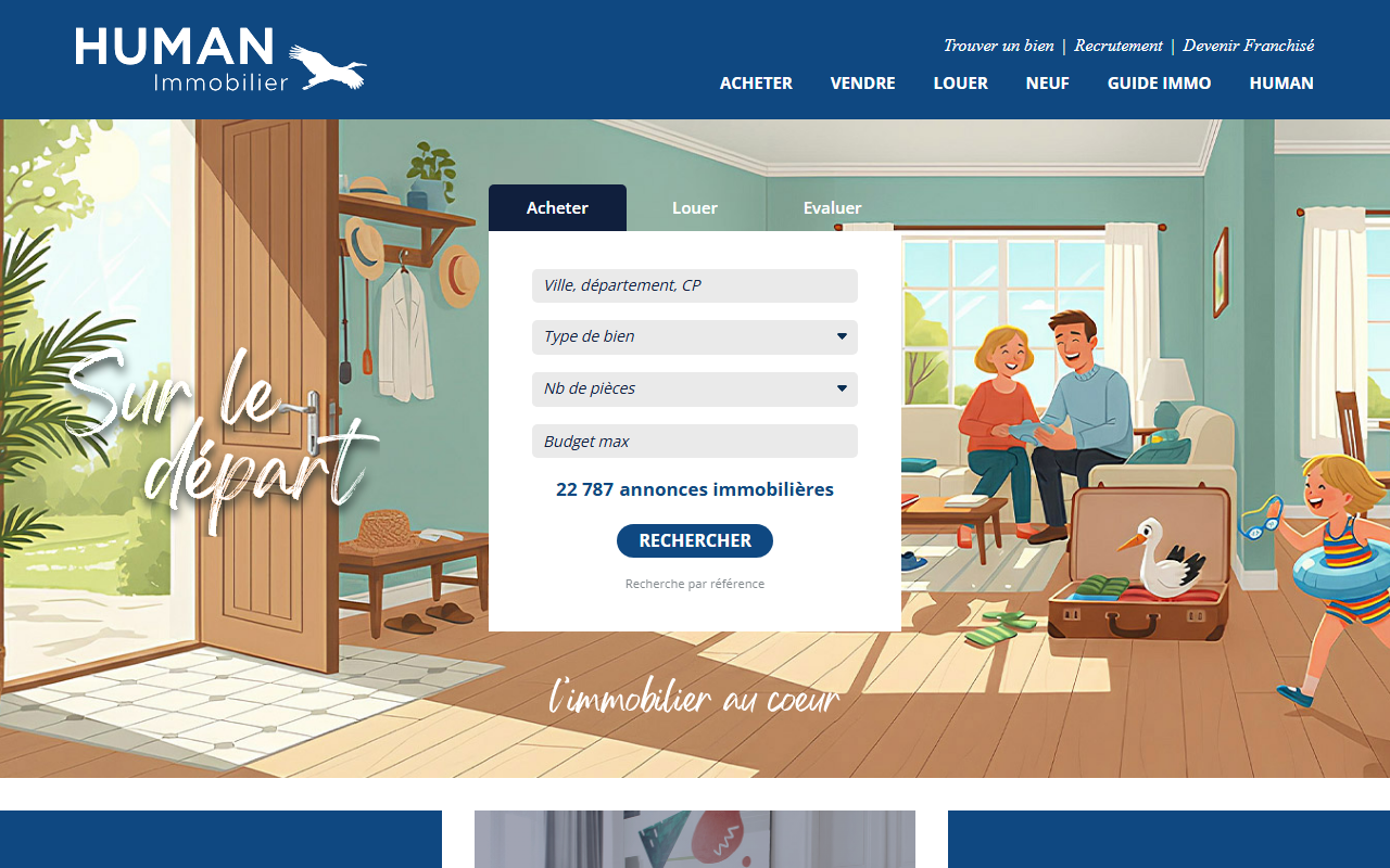 Page d'accueil du site Human Immobilier, capture d'août 2026