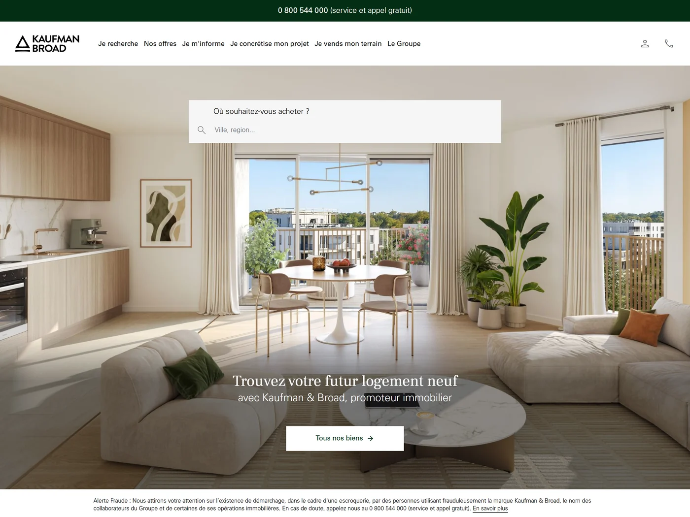 Page d'accueil du site Kaufman & Broad, capture d'août 2026
