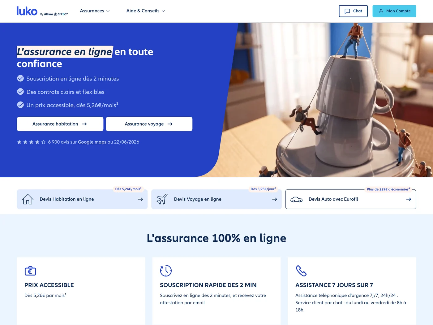 Page d'accueil du site Luko, capture d'août 2026
