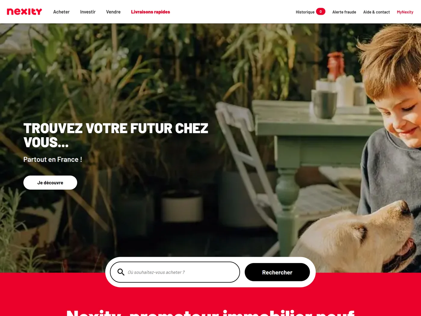 Page d'accueil du site Nexity, capture d'août 2026