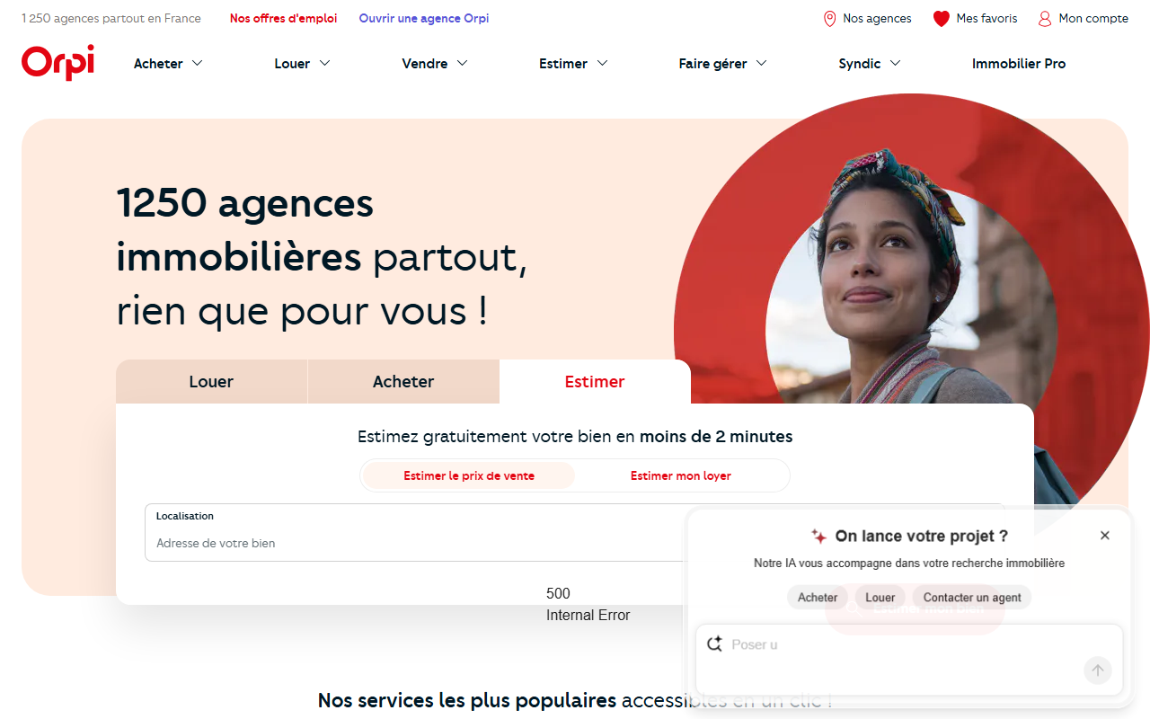 Page d'accueil du site Orpi, capture d'août 2026