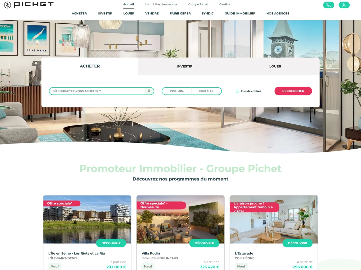 Page d'accueil du site Pichet, capture d'août 2026