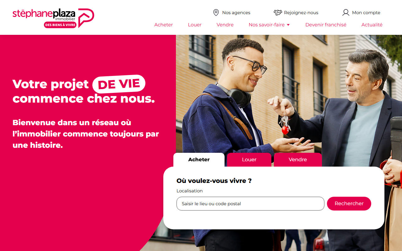 Page d'accueil du site Stéphane Plaza Immobilier, capture d'août 2026