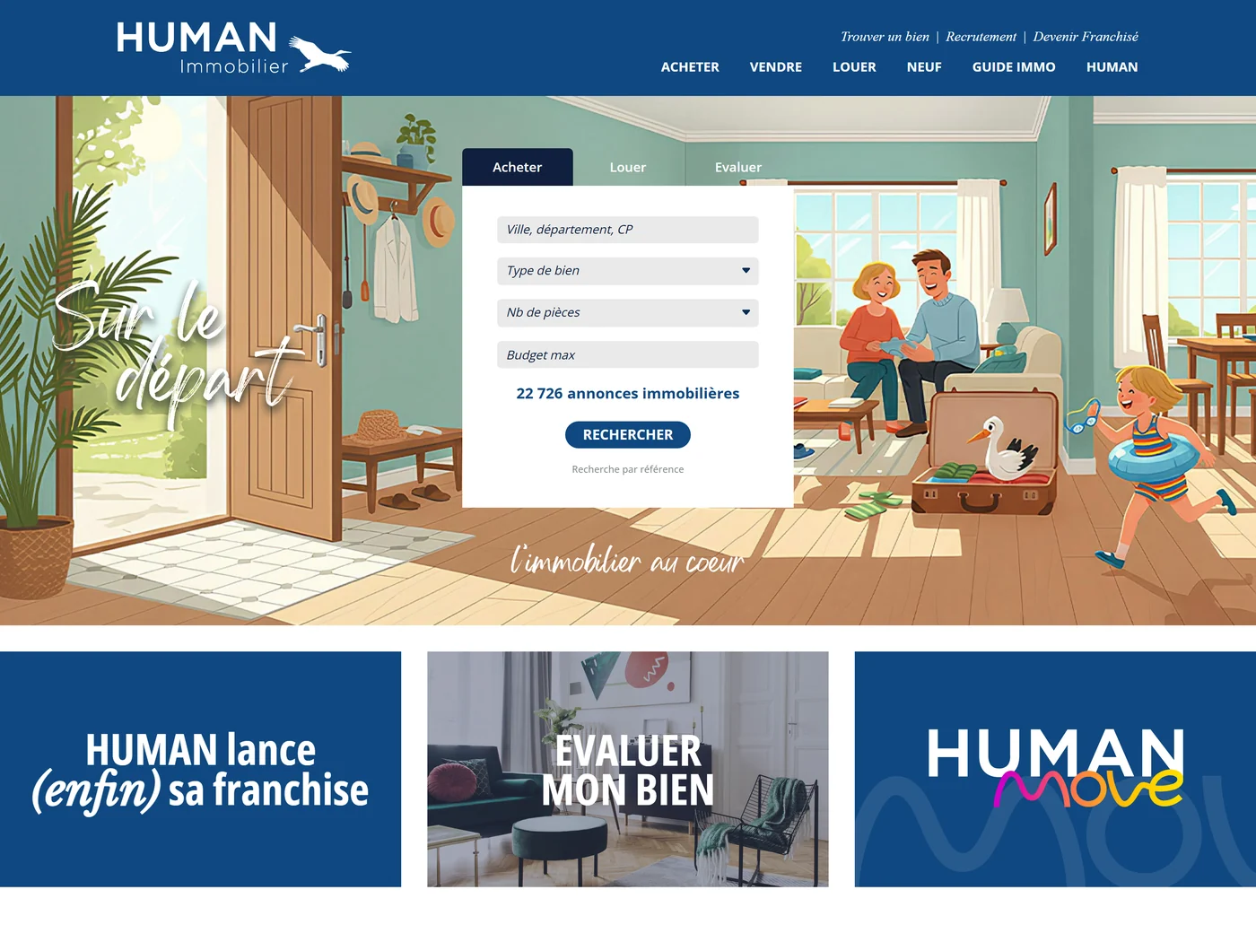 Page d'accueil du site Human Immobilier, capture d'août 2026