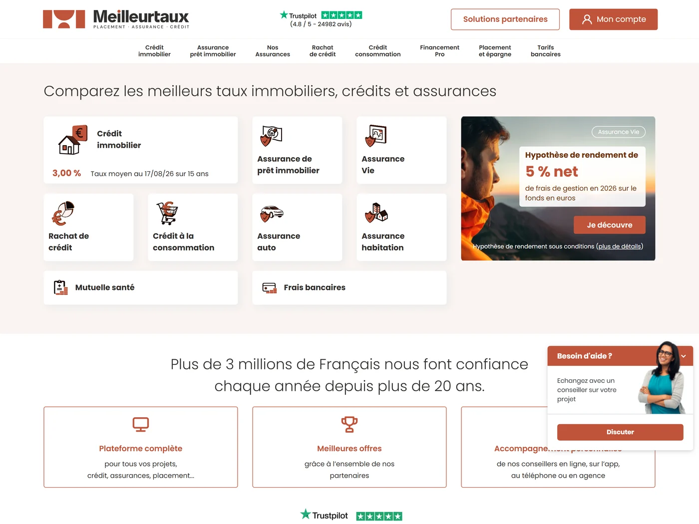 La page d'accueil de Meilleurtaux en août 2026
